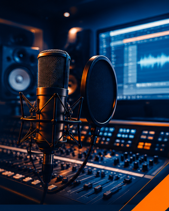 Micrófono y consola de un estudio de grabación SONALZA